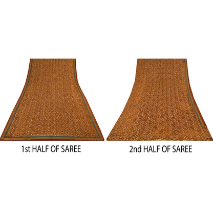 Sanskriti Vintage Sarees Brown Pure Georgette Silk Printed Sari 5yd Craft Sustainable Fabric