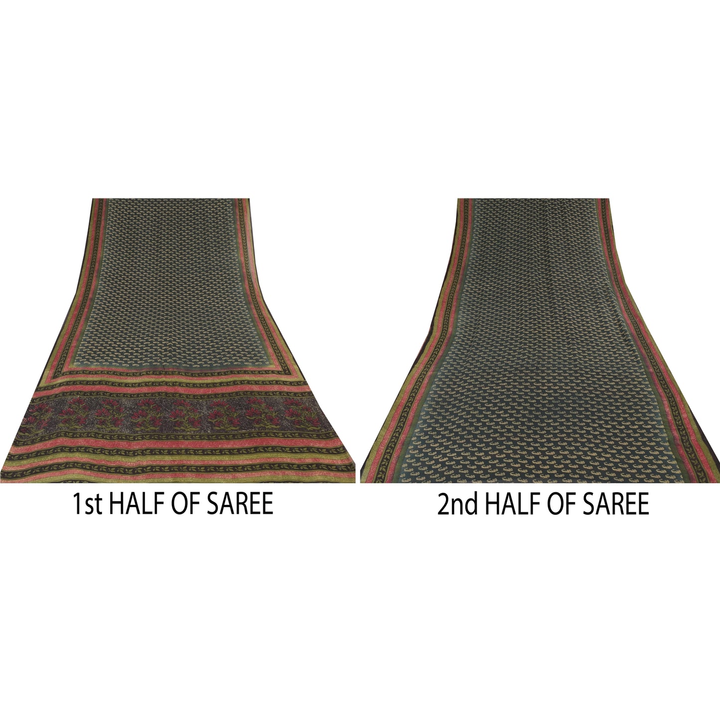 Sanskriti Vintage Sarees Dark Gray Pure Georgette Printed Sari 5yd Craft Sustainable Fabric