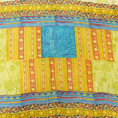 Sanskriti Vintage Sarees Lime Pure Georgette Silk Printed Sari 5yd Craft Sustainable Fabric