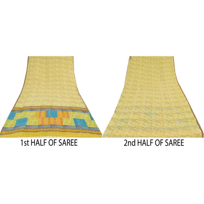Sanskriti Vintage Sarees Lime Pure Georgette Silk Printed Sari 5yd Craft Sustainable Fabric
