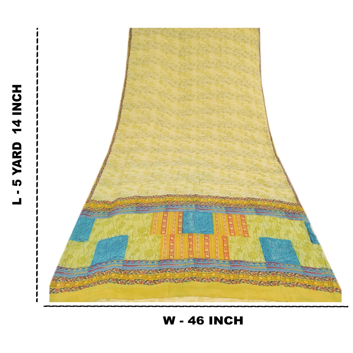 Sanskriti Vintage Sarees Lime Pure Georgette Silk Printed Sari 5yd Craft Sustainable Fabric