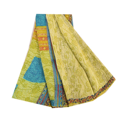 Sanskriti Vintage Sarees Lime Pure Georgette Silk Printed Sari 5yd Craft Sustainable Fabric