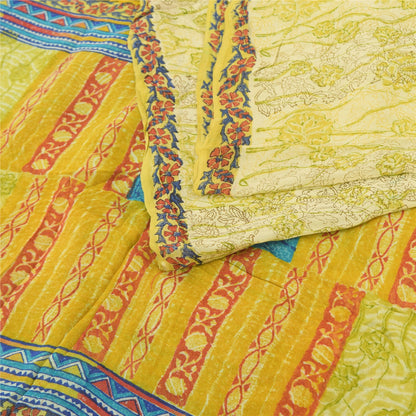 Sanskriti Vintage Sarees Lime Pure Georgette Silk Printed Sari 5yd Craft Sustainable Fabric