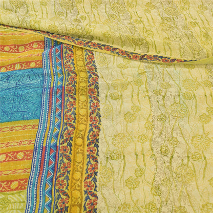 Sanskriti Vintage Sarees Lime Pure Georgette Silk Printed Sari 5yd Craft Sustainable Fabric