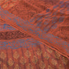 Sanskriti Vintage Sari 100% Pure Georgette Silk Sarees Orange Printed 5yd Craft Fabric Recycled For Quilting Felting, Home Decor
