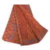 Sanskriti Vintage Sari 100% Pure Georgette Silk Sarees Orange Printed 5yd Craft Fabric Recycled For Quilting Felting, Home Decor