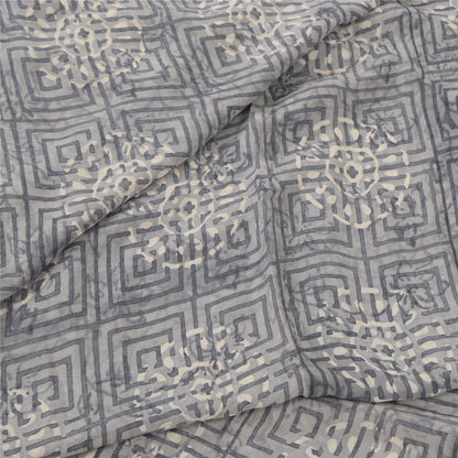 Sanskriti Vintage Sarees Gray Pure Georgette Silk Printed Sari 5yd Craft Sustainable Fabric