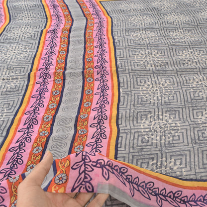 Sanskriti Vintage Sarees Gray Pure Georgette Silk Printed Sari 5yd Craft Sustainable Fabric