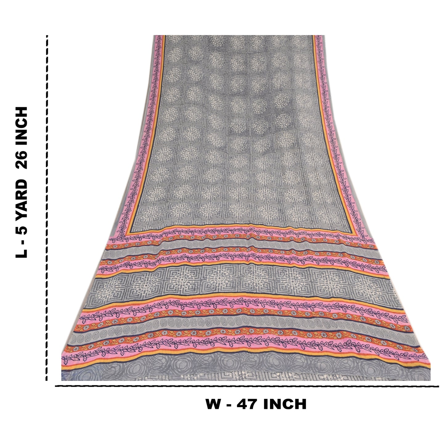 Sanskriti Vintage Sarees Gray Pure Georgette Silk Printed Sari 5yd Craft Sustainable Fabric