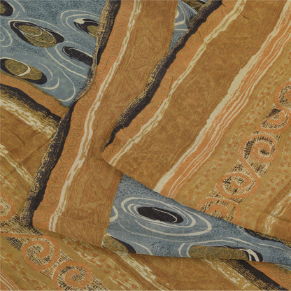 Sanskriti Vintage Sarees Grayi-Mustard Pure Georgette Printed Sari 5+yd Sustainable Fabric