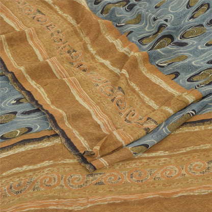 Sanskriti Vintage Sarees Grayi-Mustard Pure Georgette Printed Sari 5+yd Sustainable Fabric