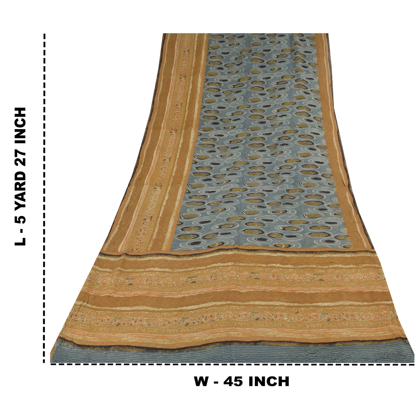 Sanskriti Vintage Sarees Grayi-Mustard Pure Georgette Printed Sari 5+yd Sustainable Fabric