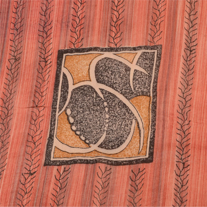 Sanskriti Vintage Sarees Peach/Red Pure Georgette Silk Printed Sari 5+yd Sustainable Fabric