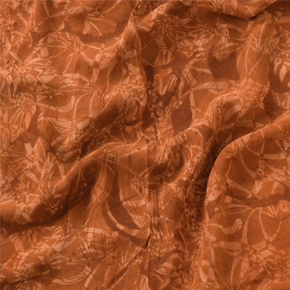Sanskriti Vintage Sarees Saffron Pure Georgette Printed Sari 5+yd Craft Sustainable Fabric