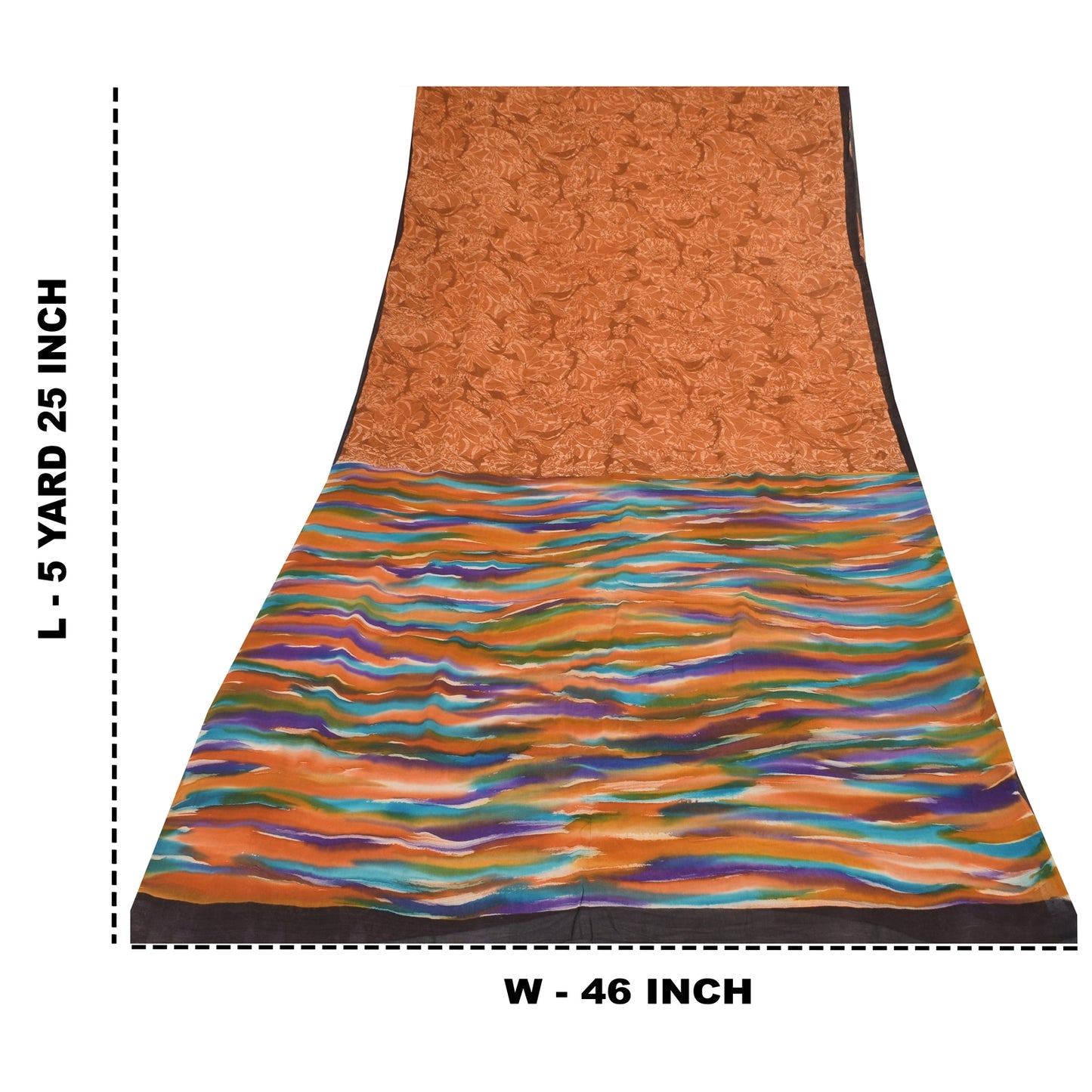 Sanskriti Vintage Sarees Saffron Pure Georgette Printed Sari 5+yd Craft Sustainable Fabric