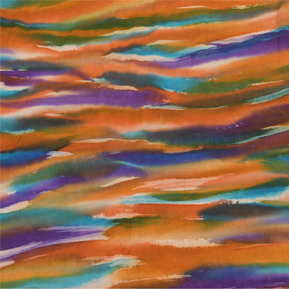 Sanskriti Vintage Sarees Saffron Pure Georgette Printed Sari 5+yd Craft Sustainable Fabric