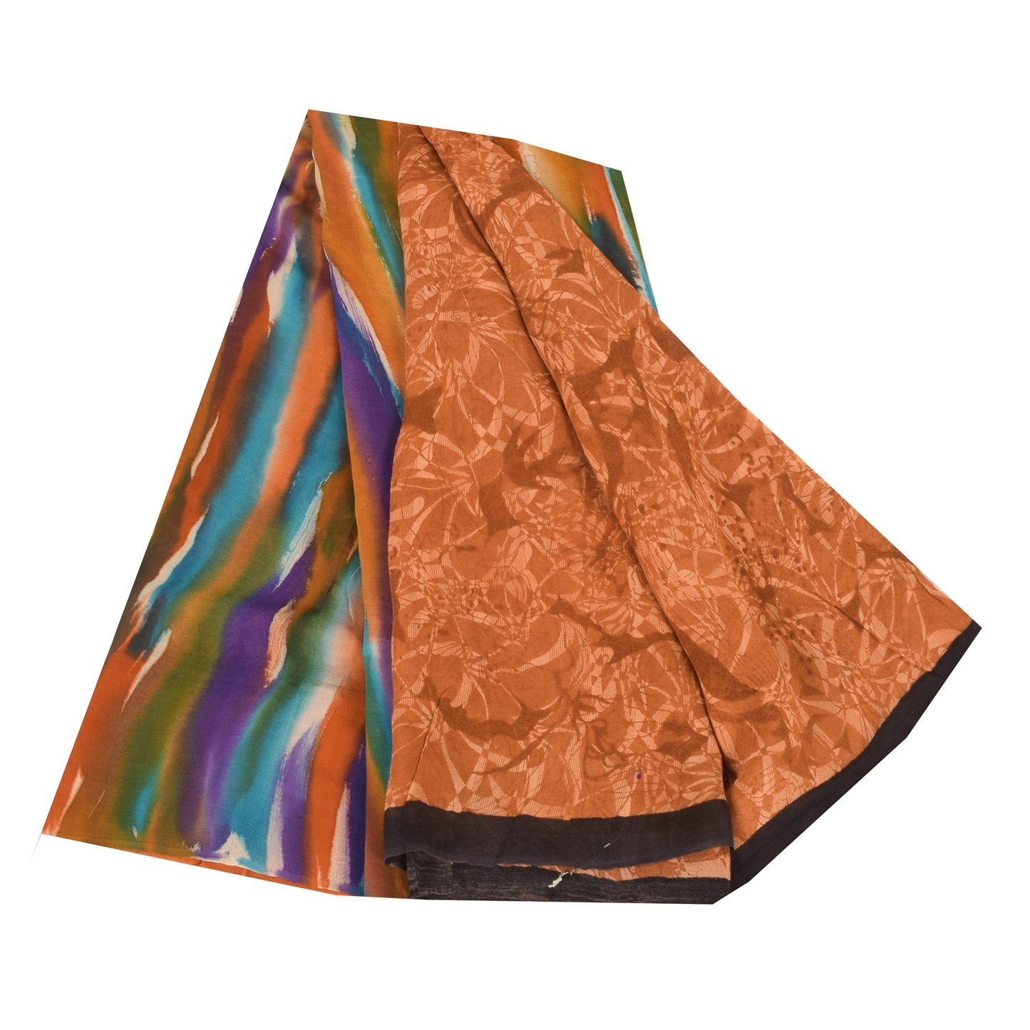 Sanskriti Vintage Sarees Saffron Pure Georgette Printed Sari 5+yd Craft Sustainable Fabric