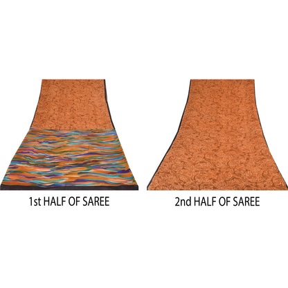 Sanskriti Vintage Sarees Saffron Pure Georgette Printed Sari 5+yd Craft Sustainable Fabric