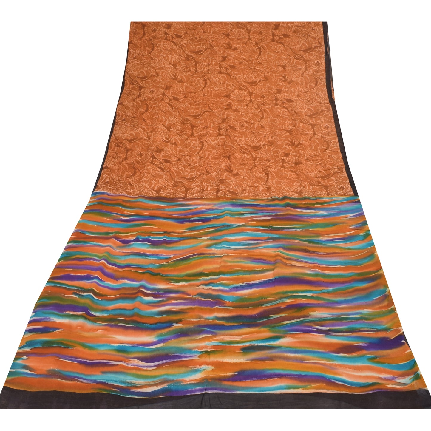 Sanskriti Vintage Sarees Saffron Pure Georgette Printed Sari 5+yd Craft Sustainable Fabric