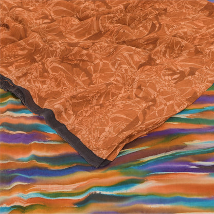 Sanskriti Vintage Sarees Saffron Pure Georgette Printed Sari 5+yd Craft Sustainable Fabric