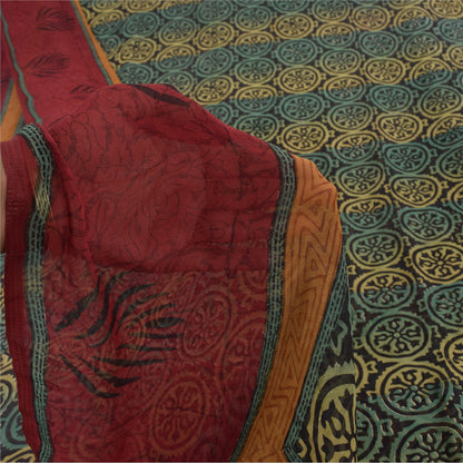 Sanskriti Vintage Sarees Black Pure Georgette Silk Print Sari 5+yd Craft Sustainable Fabric