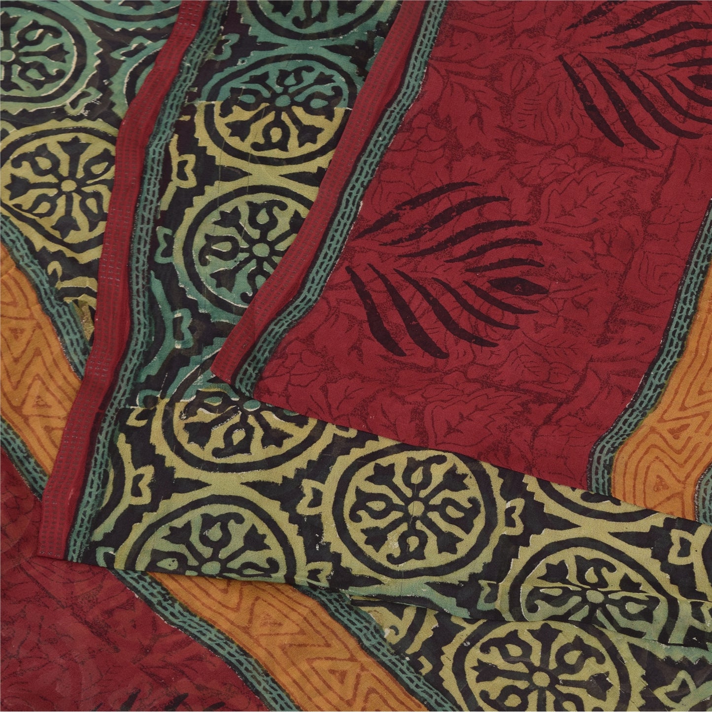 Sanskriti Vintage Sarees Black Pure Georgette Silk Print Sari 5+yd Craft Sustainable Fabric