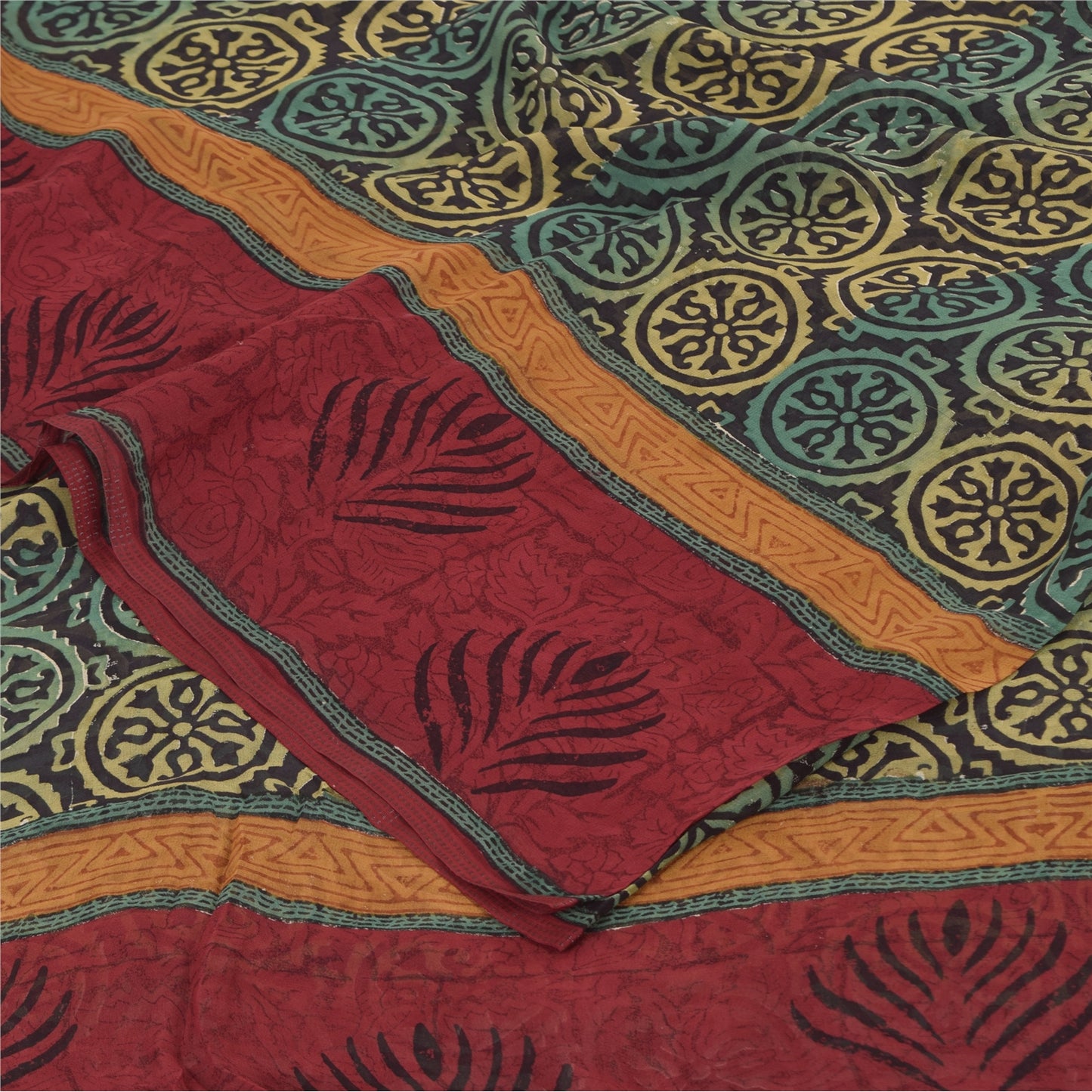 Sanskriti Vintage Sarees Black Pure Georgette Silk Print Sari 5+yd Craft Sustainable Fabric