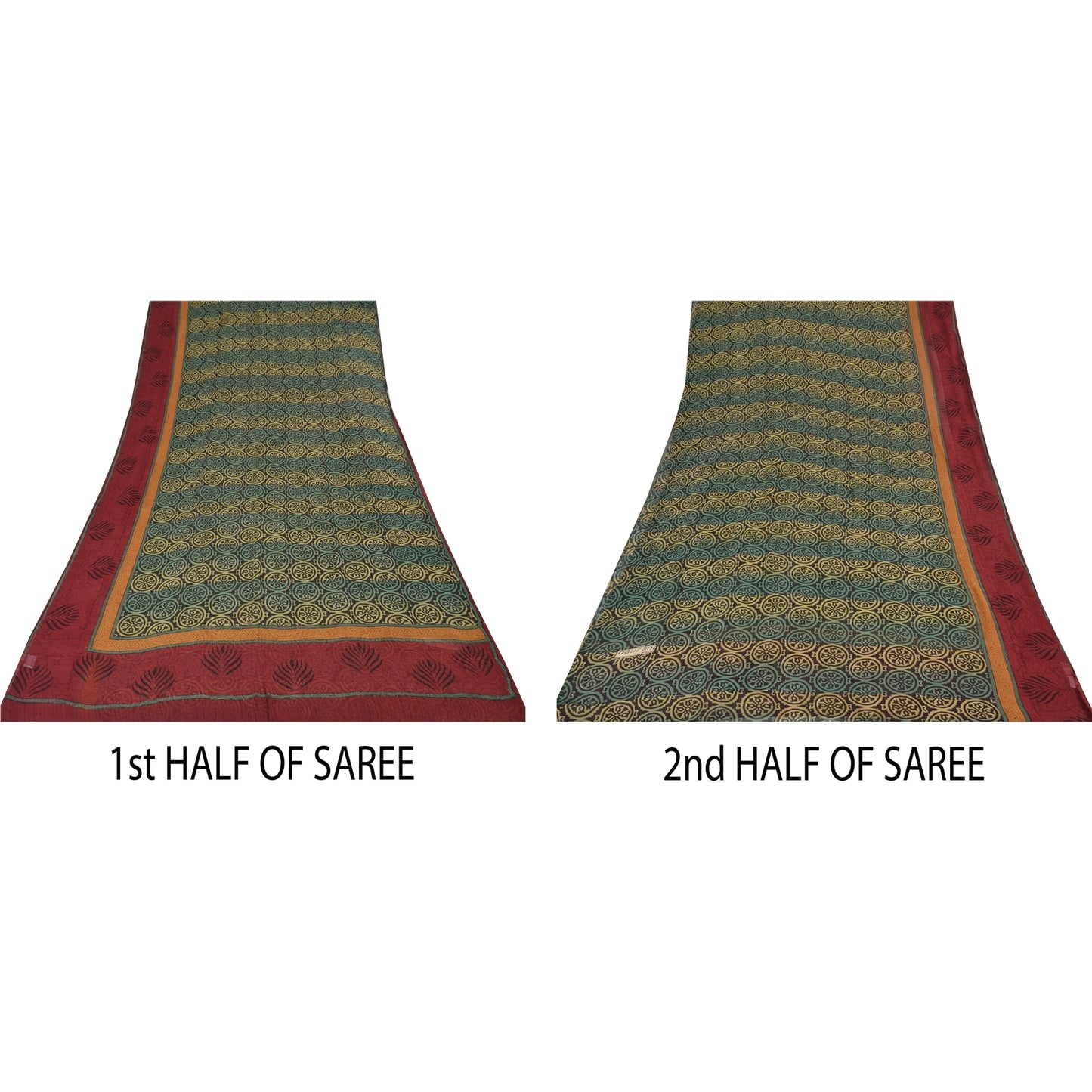 Sanskriti Vintage Sarees Black Pure Georgette Silk Print Sari 5+yd Craft Sustainable Fabric