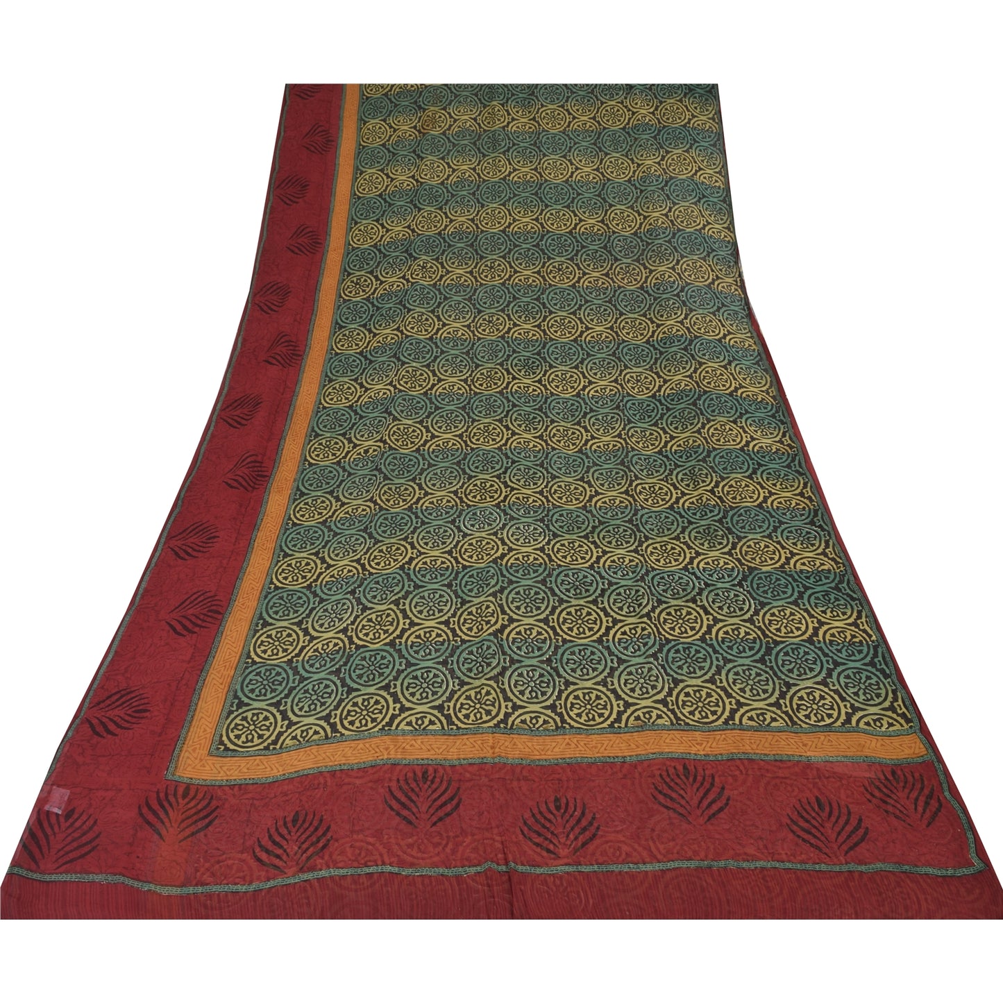 Sanskriti Vintage Sarees Black Pure Georgette Silk Print Sari 5+yd Craft Sustainable Fabric