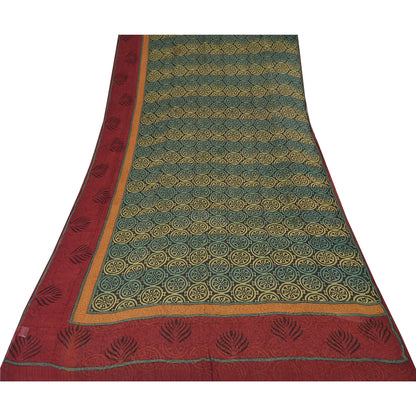 Sanskriti Vintage Sarees Black Pure Georgette Silk Print Sari 5+yd Craft Sustainable Fabric