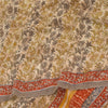Sanskriti Vintage Sarees Cream Pure Georgette Silk Print Sari 5+yd Craft Sustainable Fabric