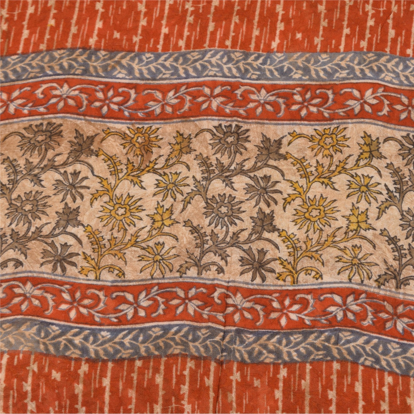 Sanskriti Vintage Sarees Cream Pure Georgette Silk Print Sari 5+yd Craft Sustainable Fabric