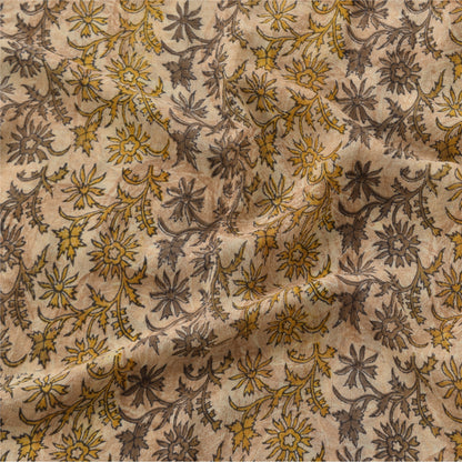 Sanskriti Vintage Sarees Cream Pure Georgette Silk Print Sari 5+yd Craft Sustainable Fabric