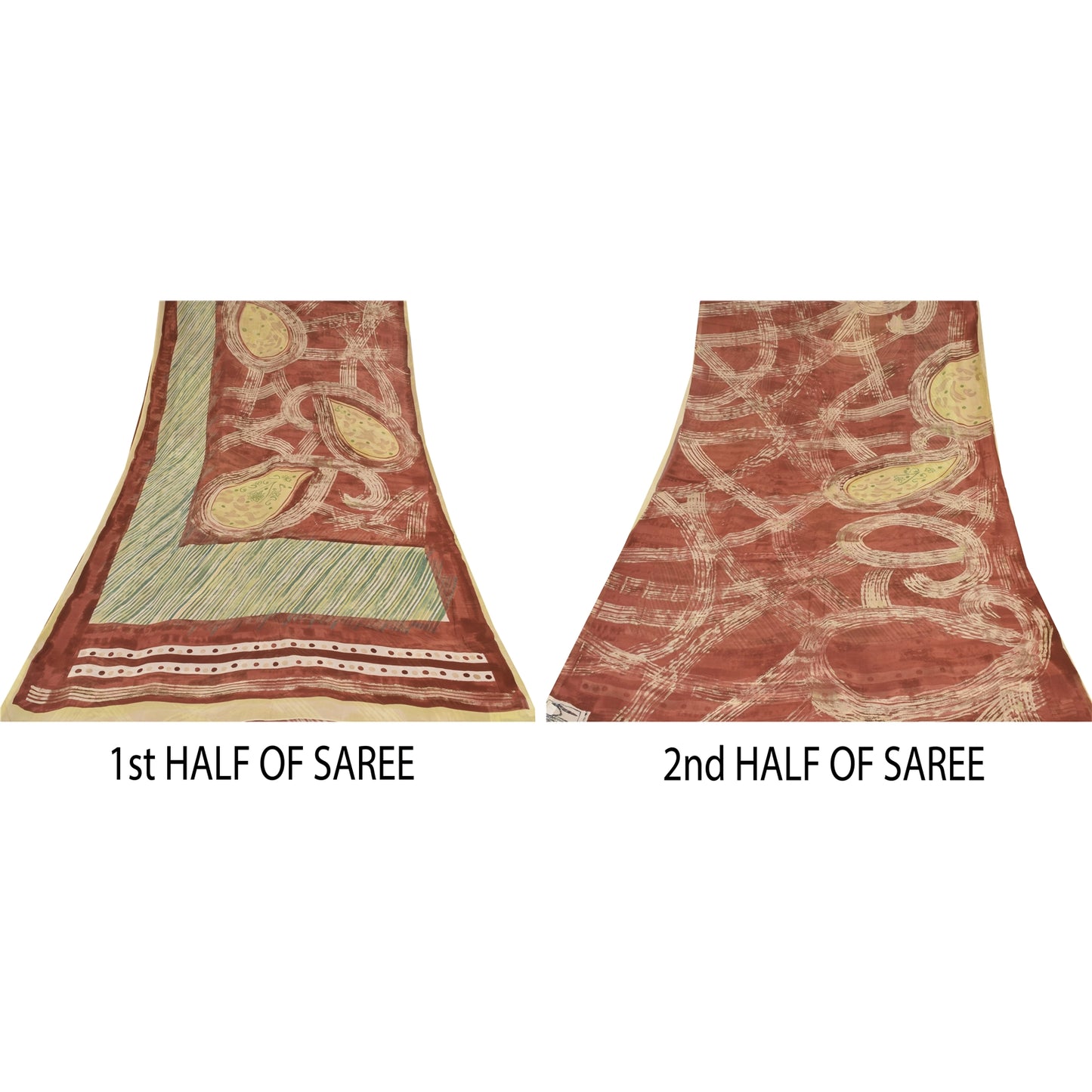 Sanskriti Vintage Sari 100% Pure Georgette Silk Sarees Brown & Green Printed 5+Yd Craft Fabric Home Decor, Women Floral Outfit, Scrap
