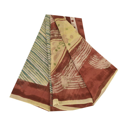 Sanskriti Vintage Sari 100% Pure Georgette Silk Sarees Brown & Green Printed 5+Yd Craft Fabric Home Decor, Women Floral Outfit, Scrap
