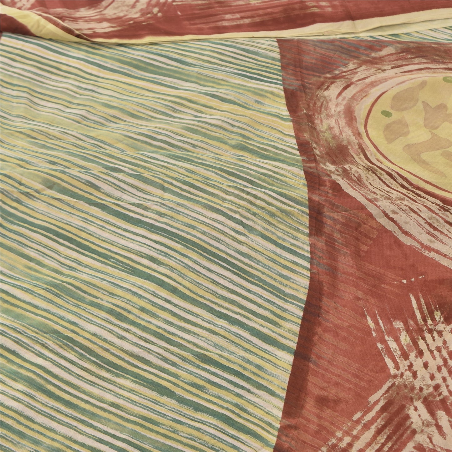 Sanskriti Vintage Sari 100% Pure Georgette Silk Sarees Brown & Green Printed 5+Yd Craft Fabric Home Decor, Women Floral Outfit, Scrap