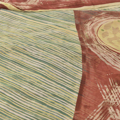 Sanskriti Vintage Sari 100% Pure Georgette Silk Sarees Brown & Green Printed 5+Yd Craft Fabric Home Decor, Women Floral Outfit, Scrap