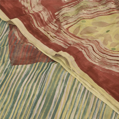 Sanskriti Vintage Sari 100% Pure Georgette Silk Sarees Brown & Green Printed 5+Yd Craft Fabric Home Decor, Women Floral Outfit, Scrap