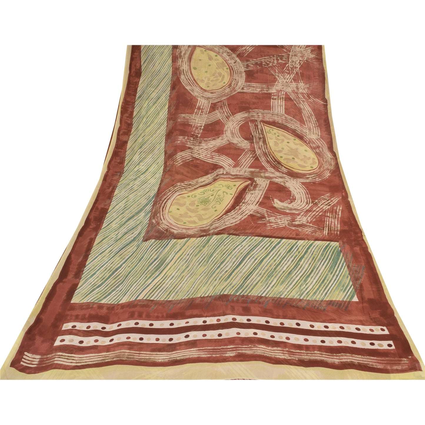 Sanskriti Vintage Sari 100% Pure Georgette Silk Sarees Brown & Green Printed 5+Yd Craft Fabric Home Decor, Women Floral Outfit, Scrap