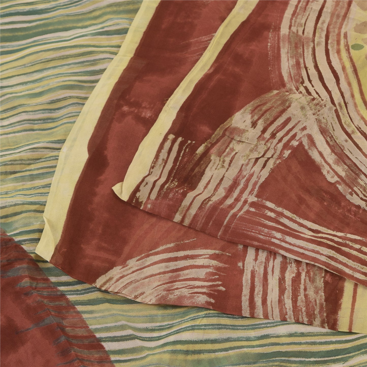 Sanskriti Vintage Sari 100% Pure Georgette Silk Sarees Brown & Green Printed 5+Yd Craft Fabric Home Decor, Women Floral Outfit, Scrap