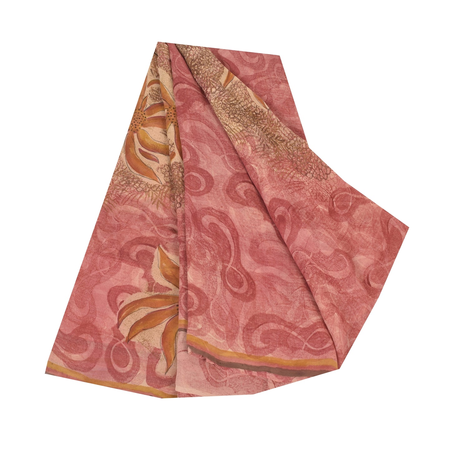 Sanskriti Vintage Sarees Pink/Brown Pure Georgette Print Sari 6+yd Craft Sustainable Fabric