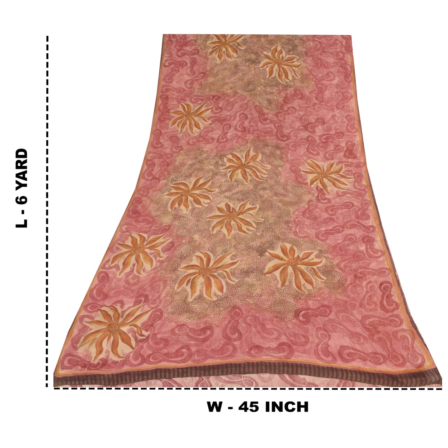 Sanskriti Vintage Sarees Pink/Brown Pure Georgette Print Sari 6+yd Craft Sustainable Fabric