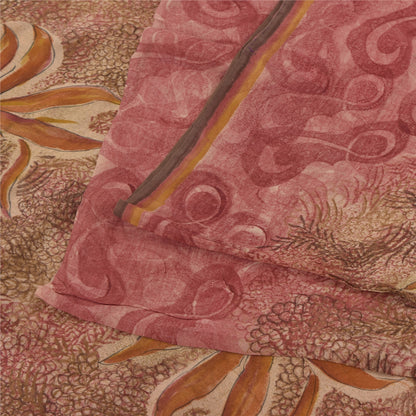 Sanskriti Vintage Sarees Pink/Brown Pure Georgette Print Sari 6+yd Craft Sustainable Fabric