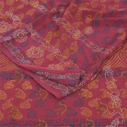 Sanskriti Vintage Sarees Pink Hand Block Printed Pure Georgette Sari 5+yd Sustainable Fabric