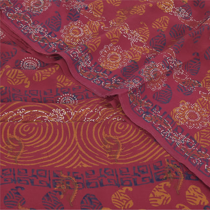Sanskriti Vintage Sarees Pink Hand Block Printed Pure Georgette Sari 5+yd Sustainable Fabric