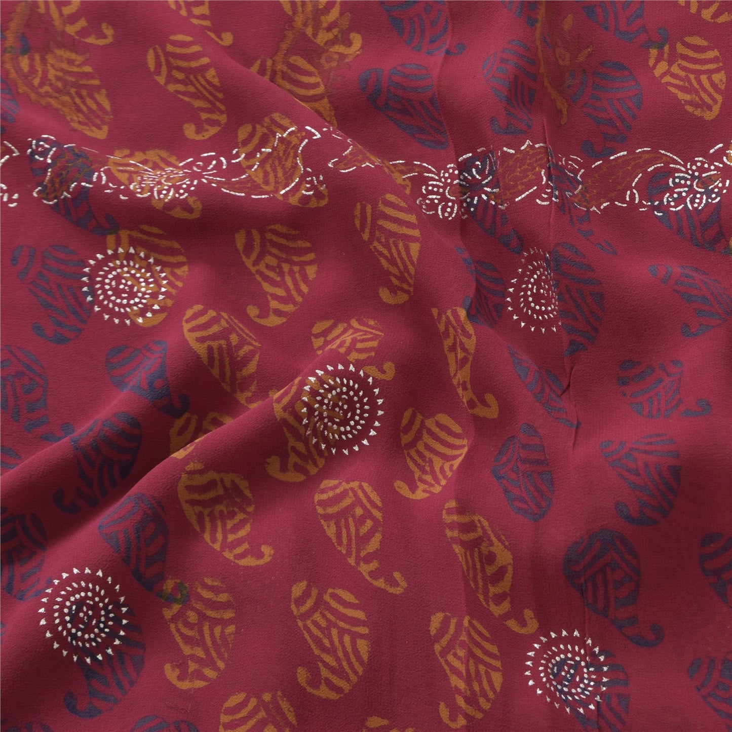 Sanskriti Vintage Sarees Pink Hand Block Printed Pure Georgette Sari 5+yd Sustainable Fabric