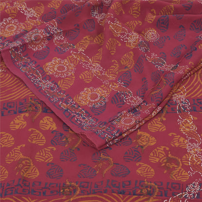 Sanskriti Vintage Sarees Pink Hand Block Printed Pure Georgette Sari 5+yd Sustainable Fabric