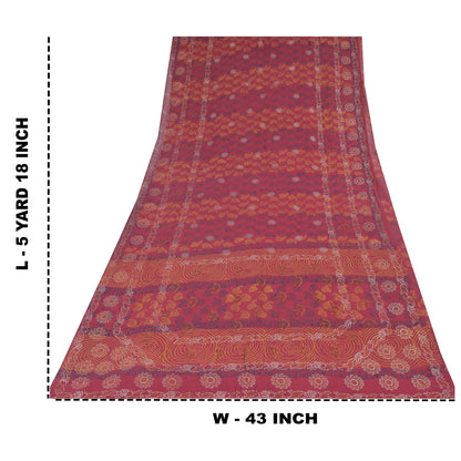 Sanskriti Vintage Sarees Pink Hand Block Printed Pure Georgette Sari 5+yd Sustainable Fabric