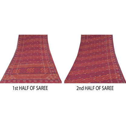 Sanskriti Vintage Sarees Pink Hand Block Printed Pure Georgette Sari 5+yd Sustainable Fabric