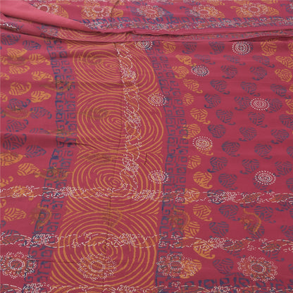 Sanskriti Vintage Sarees Pink Hand Block Printed Pure Georgette Sari 5+yd Sustainable Fabric